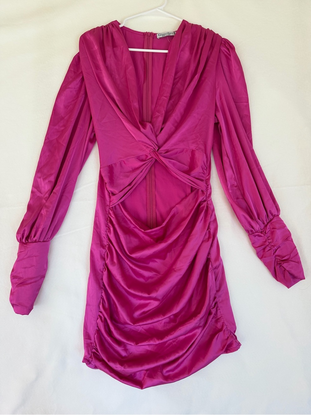 Glamaker  Fuchsia cut out mini dress with sleeves